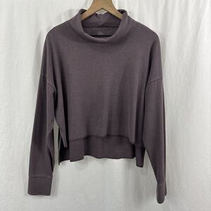 American Eagle Cowl Neck Waffle Cropped Oversized Shirt Womens Size M Lounge